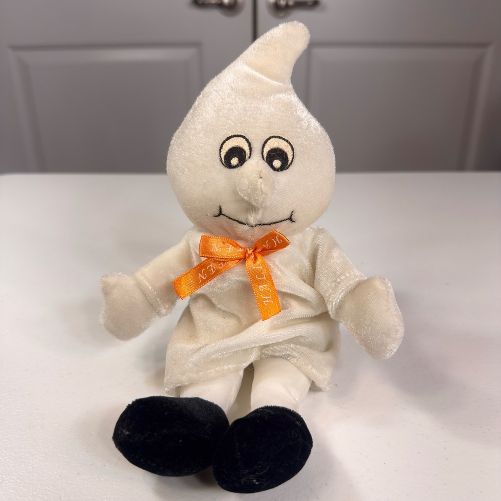 Goffa Halloween Ghost Plush Bean Bag Toy Orange Ribbon Vintage Spooky 10in